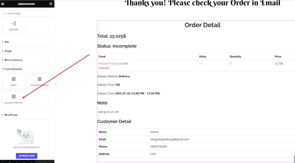 Create Menu Page - Checkout Page - Success Page success checkout